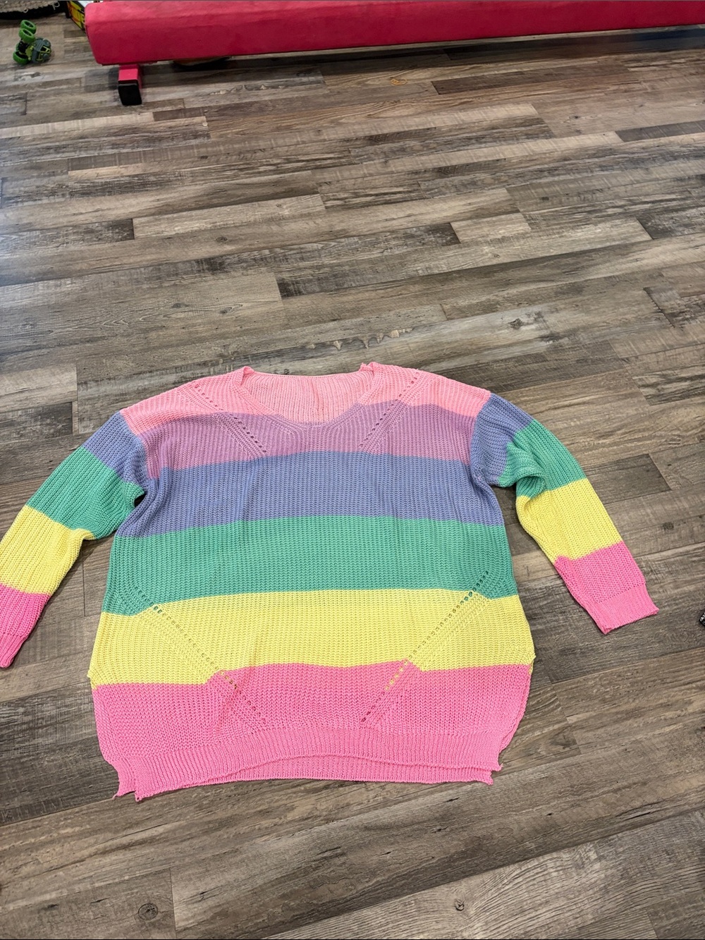 Pastel Rainbow Striped Knit Sweater - Pink, Purple, Green, Yellow